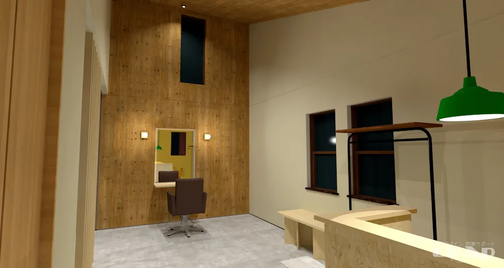 山小屋のような美容室デザイン