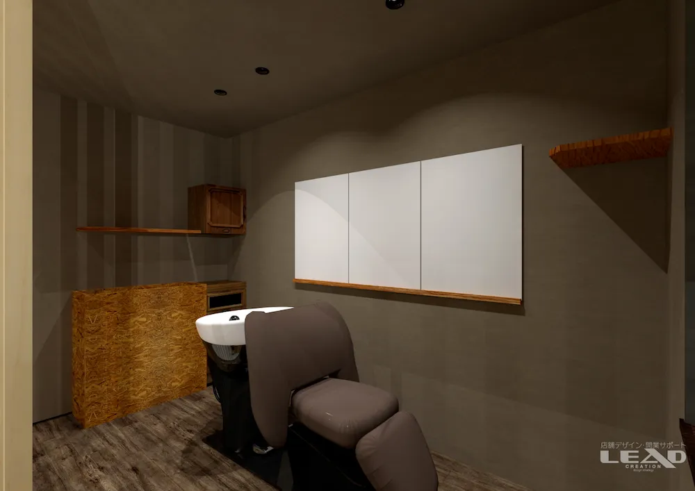 山小屋のような美容室デザイン