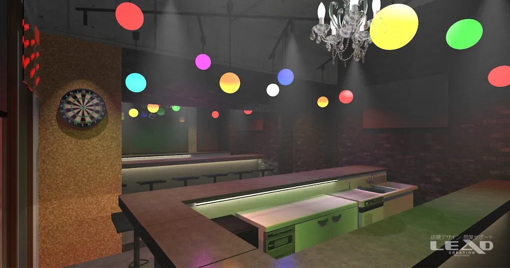 カラフルなボール照明が印象的なBAR