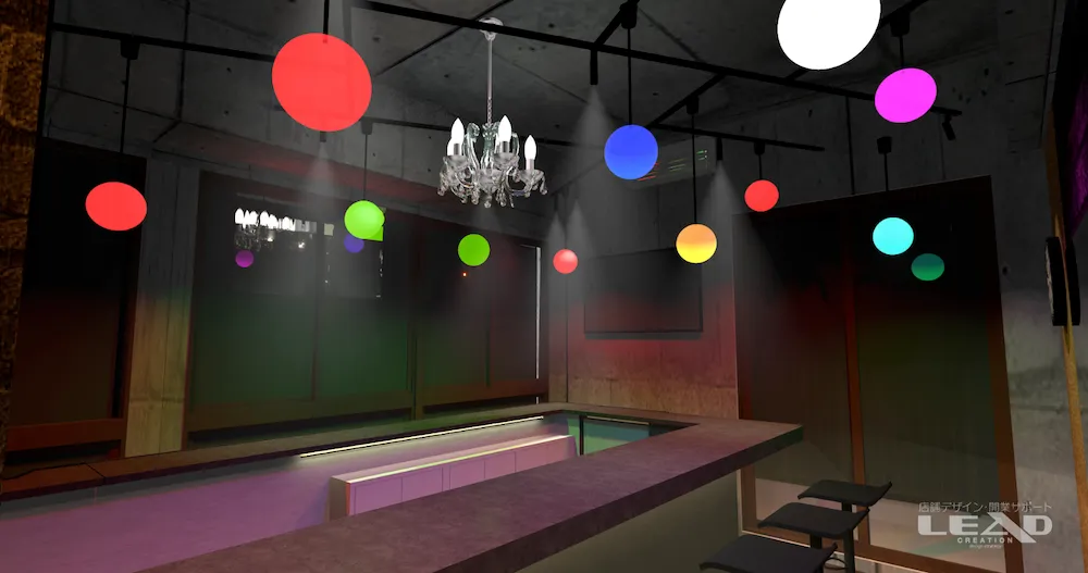 カラフルなボール照明が印象的なBAR